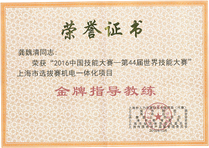 龚魏清世赛金牌教练证书